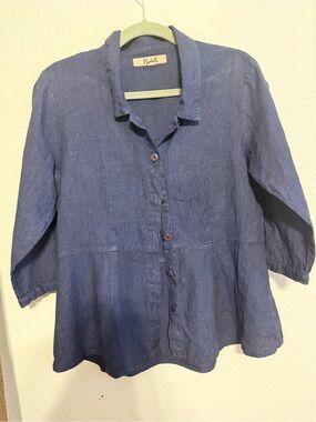 FLAX Indigo Linen Button-Front Shirt Jacket
